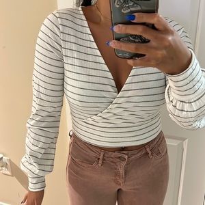 White and black striped crop top.